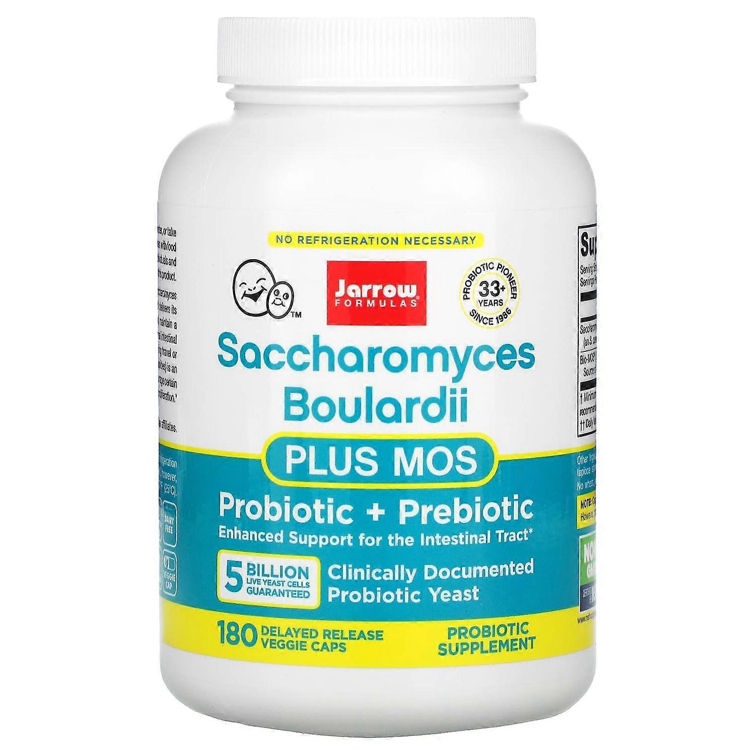 Jarrow Formulas, Saccharomyces Boulardii Plus MOS, 5 Billion, 180 Delayed Release Veggie Caps