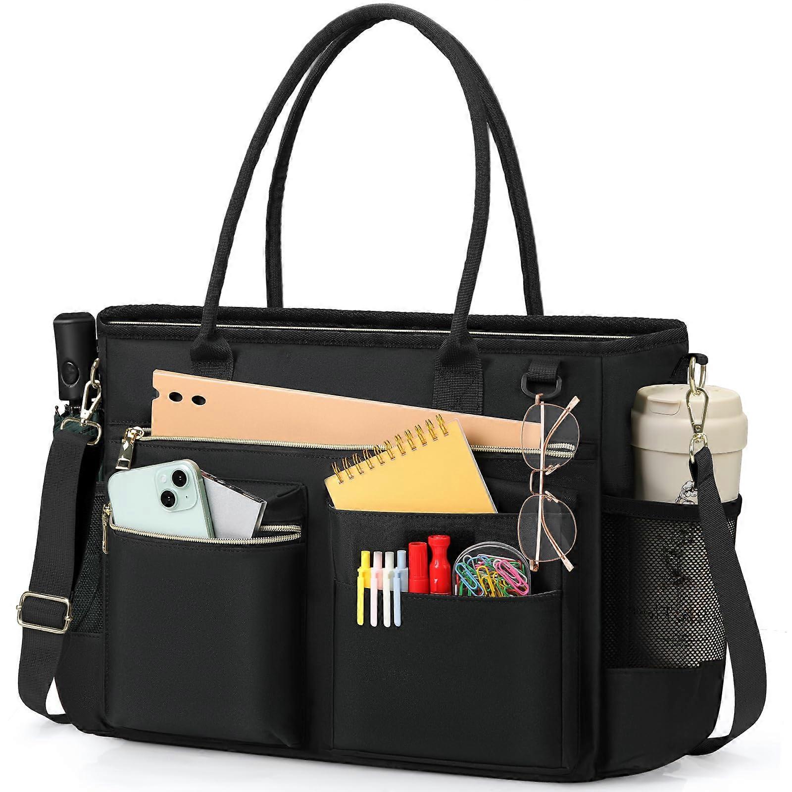 Large 15.6 - Inch Women's Laptop Tote with Multiple Pockets for Work, Teaching, Nursing - Messenger and Shoulder Bag Option, Black
