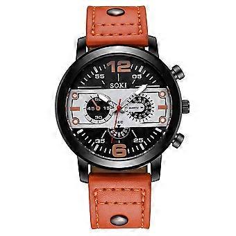 Jacenvly 2024 Nieuw Horloge Koppel Mode Leren Band Analoog Kwarts Ronde Pols Zakelijk Herenhorloge Smartwatch Cadeaus voor Papa