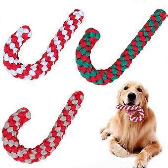 Hund Seil Spielzeug Set für Weihnachten, 3 Stück Weihnachten Haustier Kauspielzeug Hundespielzeug Weihnachten Zuckerstange Haustier Kauseil Spielzeug Langlebiges geflochtenes Baumwollseil Spielzeug Groß