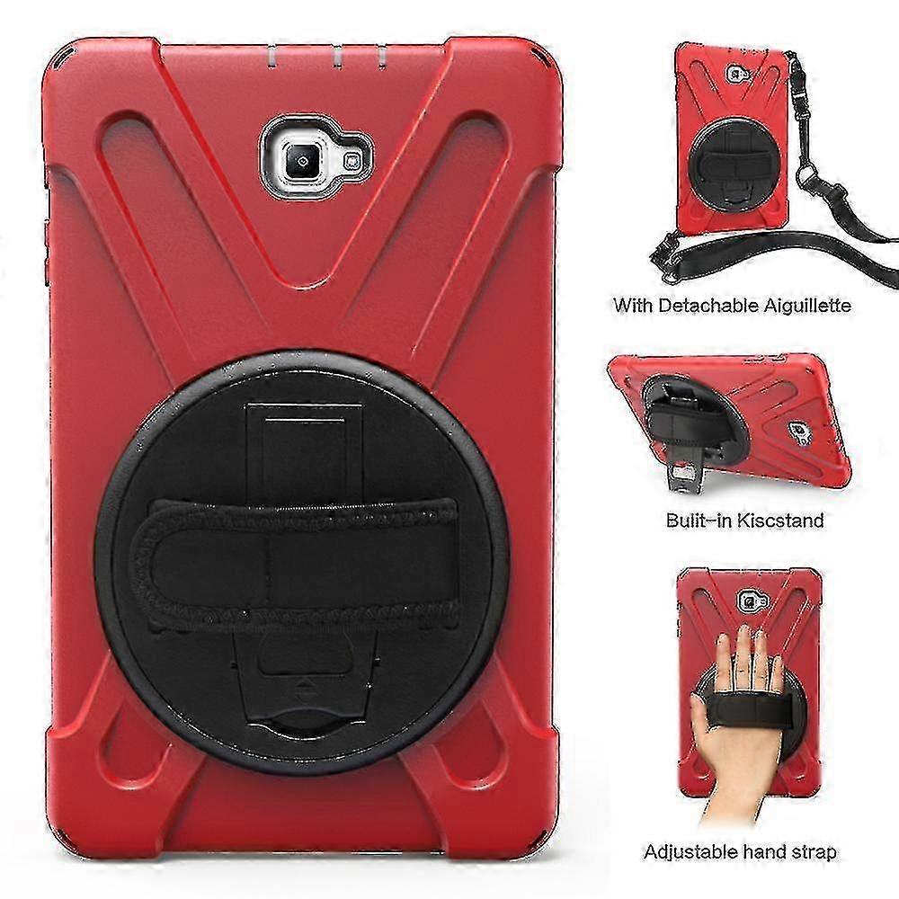 Tab A 10.1 T585 Version Protective Shell 360-degree Rotating Bracket Hand Strap + Shoulder Strap  Tablet Protective Cover Tab A 10.1 T580 Red