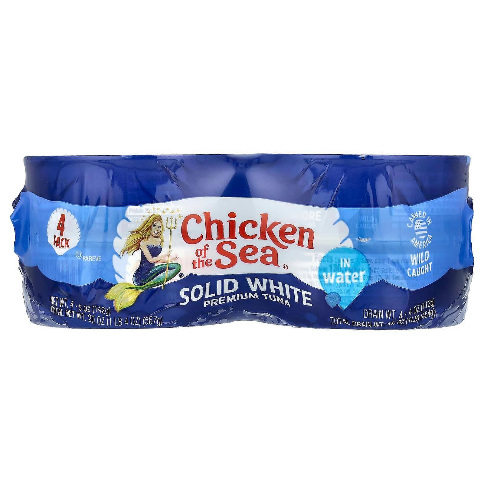 Wild Caught Solid White Premium Tuna in Water, 4 Pack, 5 oz (142 g) Each