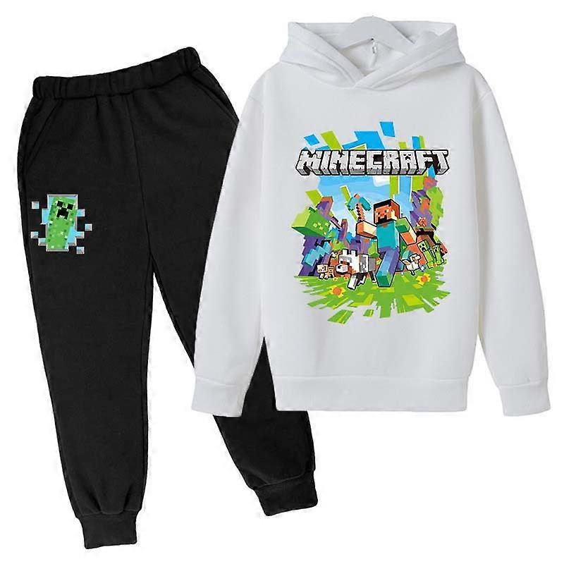 High-quality cartoon pattern Minecraft children's sweatshirt suit casual hooded sweatshirt + trousers two-piece set