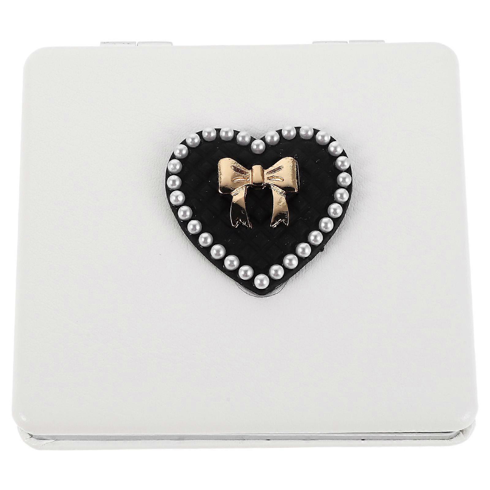 Mini Folding Compact Mirror for Purse: Portable Makeup Vanity Mirror with Double-Sided Glass Heart & Bowknot Accent 2x Magnification