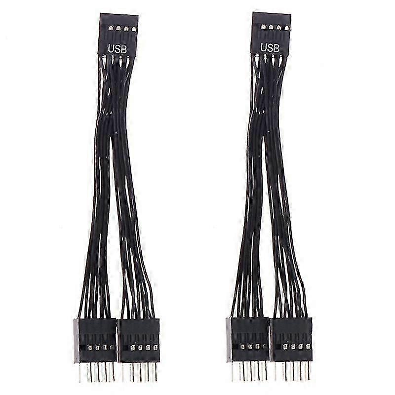 Cabo extensor USB para placa-mãe de computador (2 unidades), 9 pinos, 1 fêmea para 2 machos, divisor em Y, áudio HD para PC, 10 cm