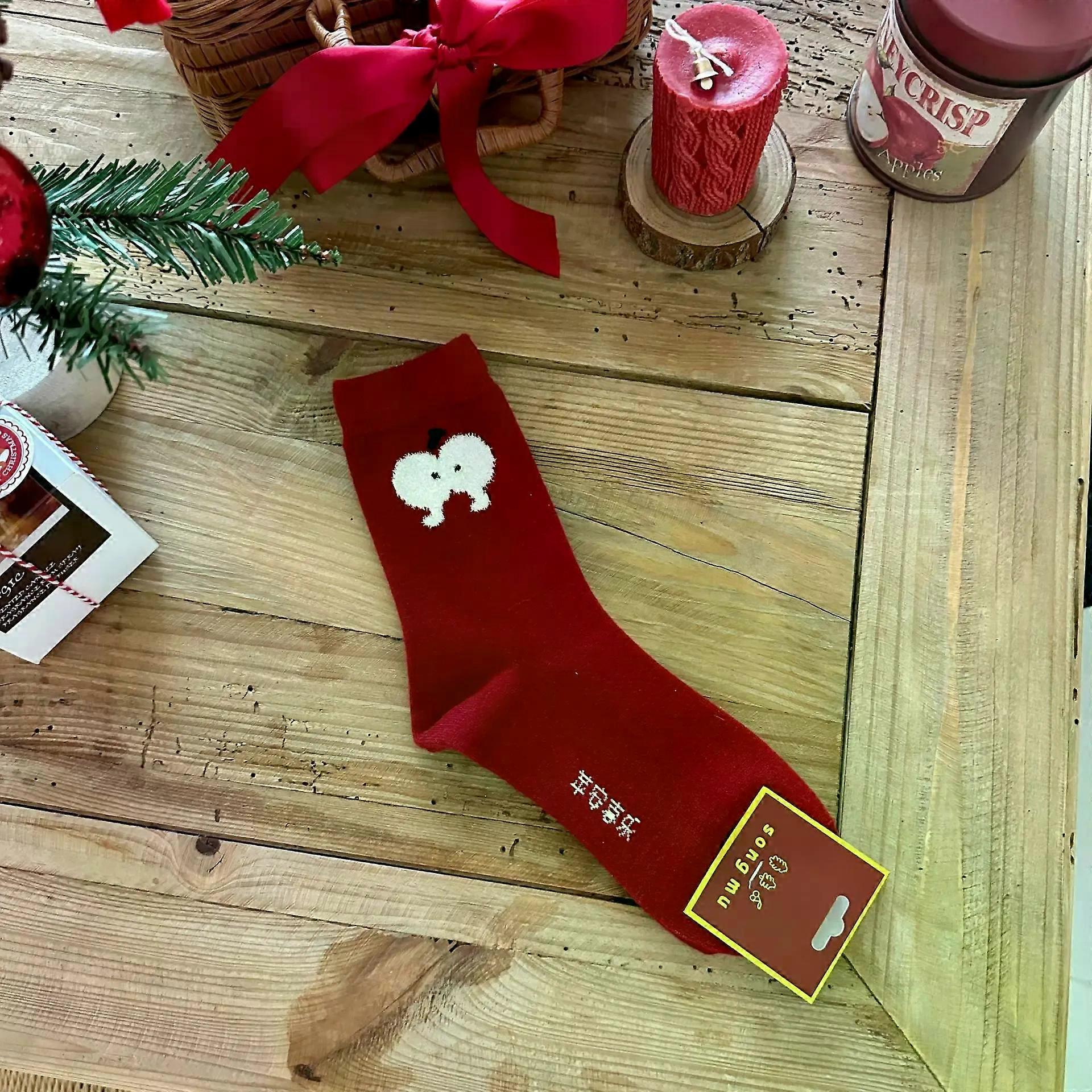 גרבי חג המולד אדומים יצירתיים עם נקודות תפוח לנשים גרביים אופנתיות בצבע אחיד מוערמות מתנה לשנה החדשה לחג