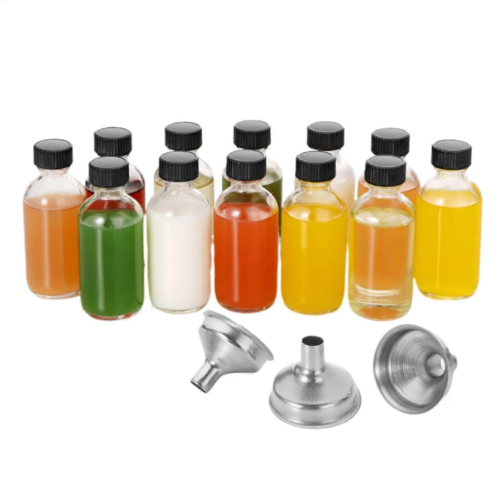 Glass Bottles Set With Lids 12Piece TravelSize 2Oz Clear Bottles With 3 Stainless Steel Funnels For Oils Potions