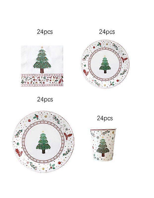 Christmas Party Tableware Set Disposable Printed Plates 96-Piece Round Square