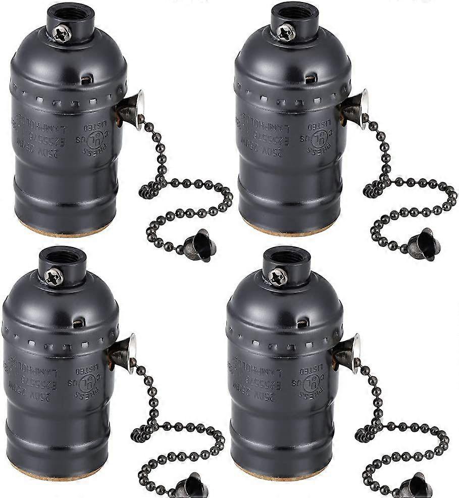 Vintage Light Socket,Standard Medium Screw-in Lamp Socket Holder for Lamp Bulbs-4 Pack Vintage Black with Pull ChainE26