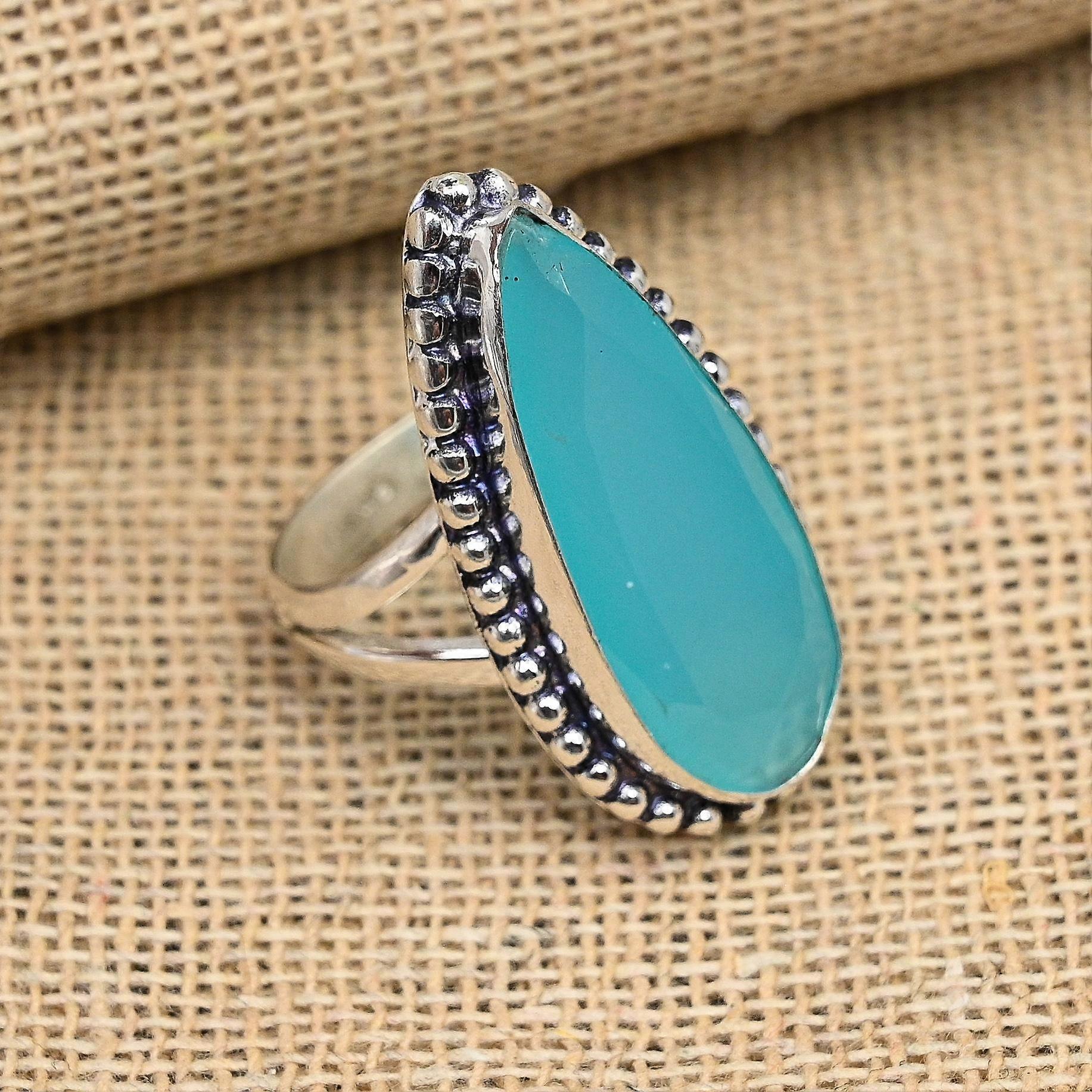 Blue Chalcedony Gemstone Handmade Solid 925 Sterling Silver Ring Jewelry