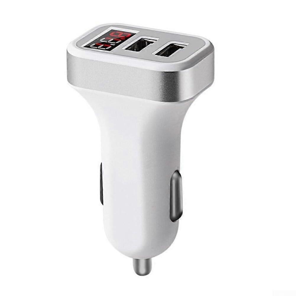 Dual USB Car Charger with Digital Voltage Display, Fast Charging for 12V24V Vehicles and Mobile Devices (Silver, 2 Pack)