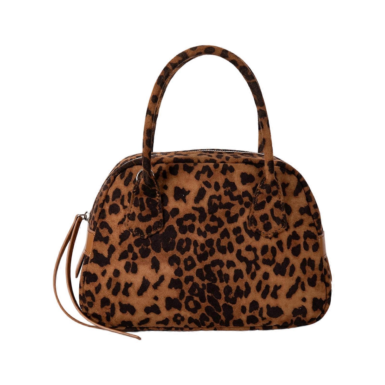 Delicate Oversized Bowling Bag Soft Suedes Crossbody Purse With Adjustable Strap And Organized Compartments  leopard brown