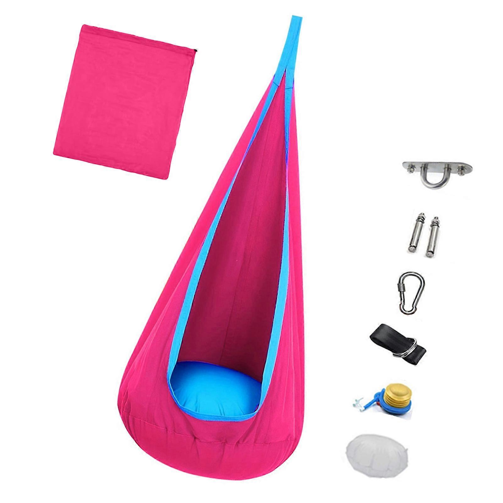 Portable Kids Ceiling Swing with Inflatable Pad Hanging Tent for Bedroom Balcony Trees with Load Bearing Capacity  Red