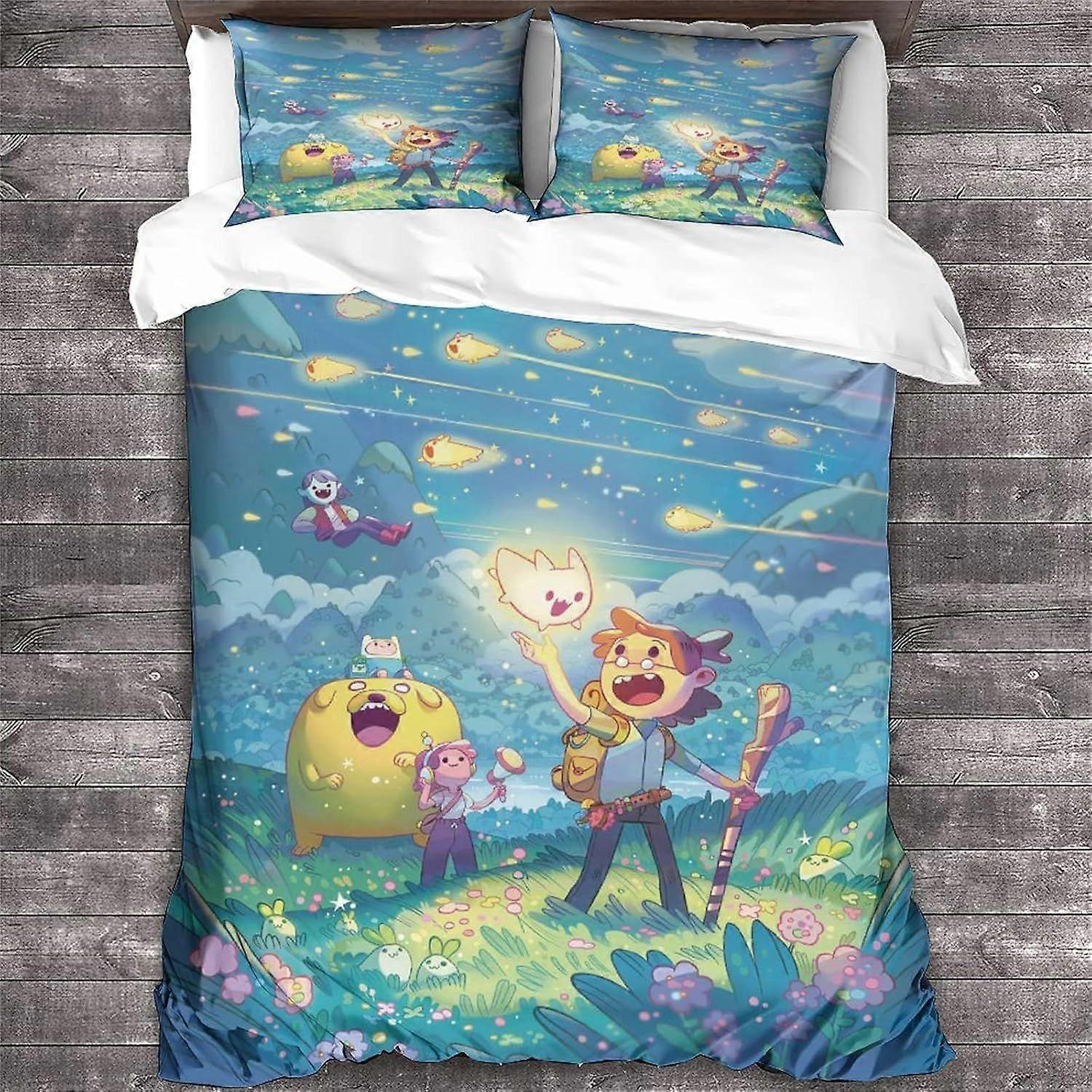 GENBAK Hora de Aventura Edredom Capa Animação Roupa de Cama Conjunto Edredom Capa Animação Padrão Colcha Cobertura Quarto Decoração Duplo