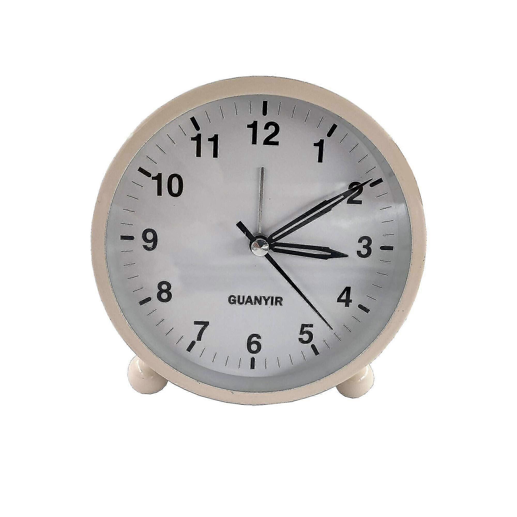 Desktop Alarm Clock Classic Round Silent Alarm Clock Battery Powered Desk Bedside Clock No Ticking Night Light