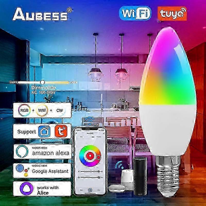 m Tuya Wifi ZigBee Smart Bulb E14 LED Candle Light RGB Dimmable Smart Life