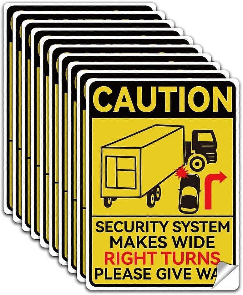 10Pcs Caution-Security System Makes Wide Right Turns Please Give Way Sign Sticker PVC Waterproof Caution This Vehicle Makes Wide Right Turns Warning S