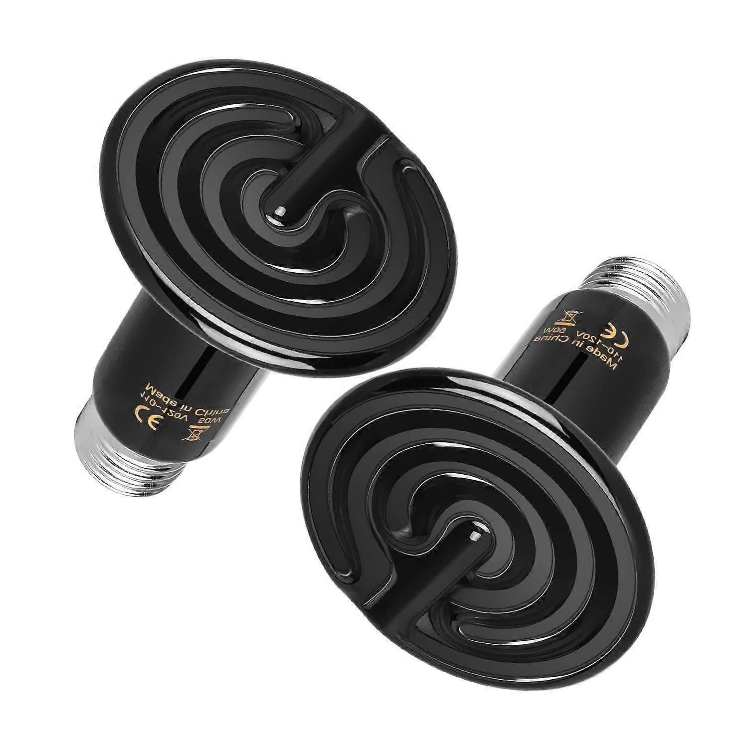 50W Ceramic Heat Emitter 2-Pack, Multi-Power Option Heat Lamp Bulb with No Light Emitting for Constant Warmth, Suitable for Amphibians, Pets and Incub