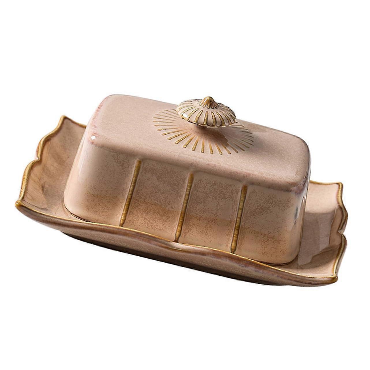Ceramic Butter Dish with Lid Vintage Style Rectangular Covered Design for Kitchen Countertop Storage
