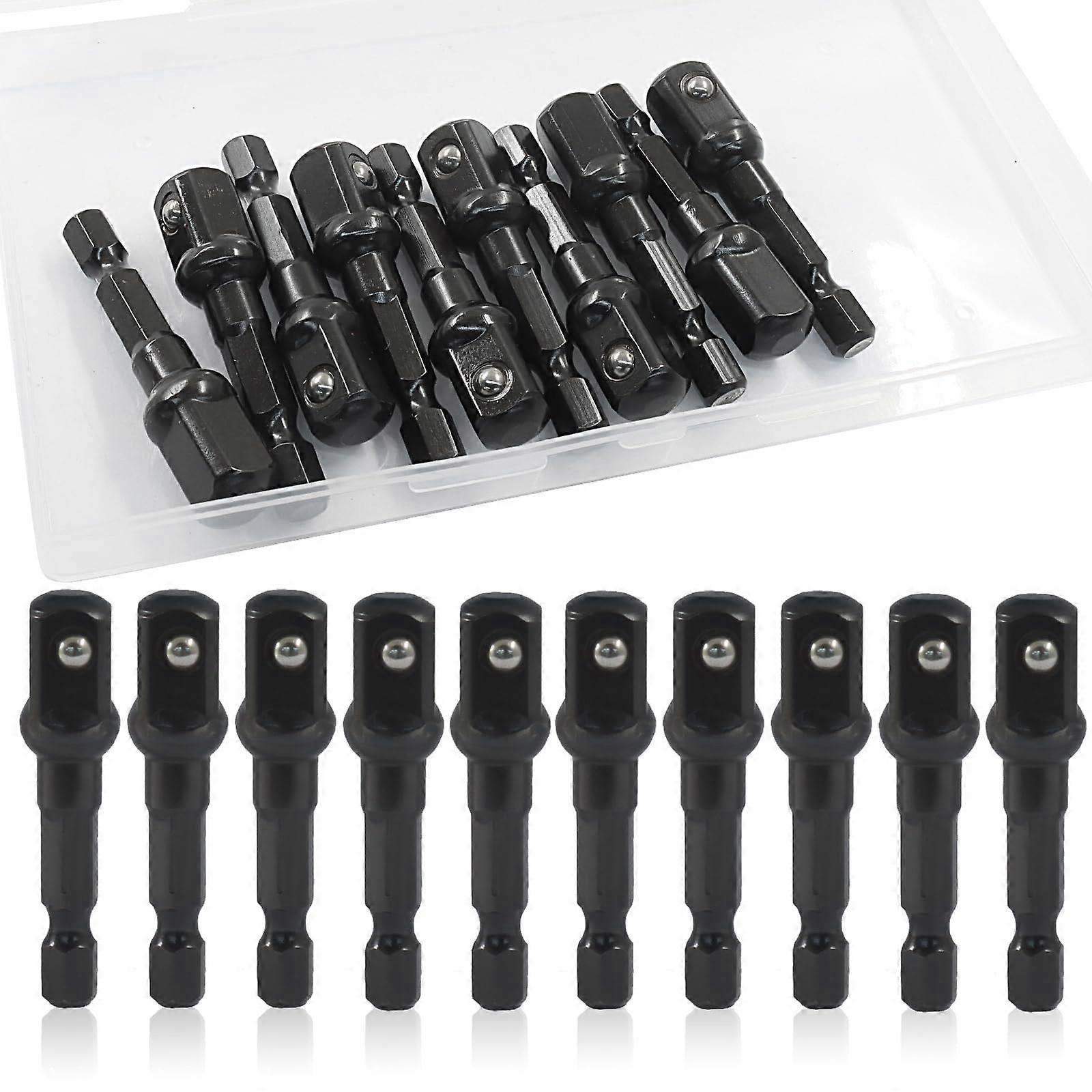 Impact Socket Adapter Set 10pcs, 3/8 Inch and 1/4 to 3/8 Drill Adapter, Heavy Duty ImpactGrade with Quick Socket Change and Secure Ball Lock