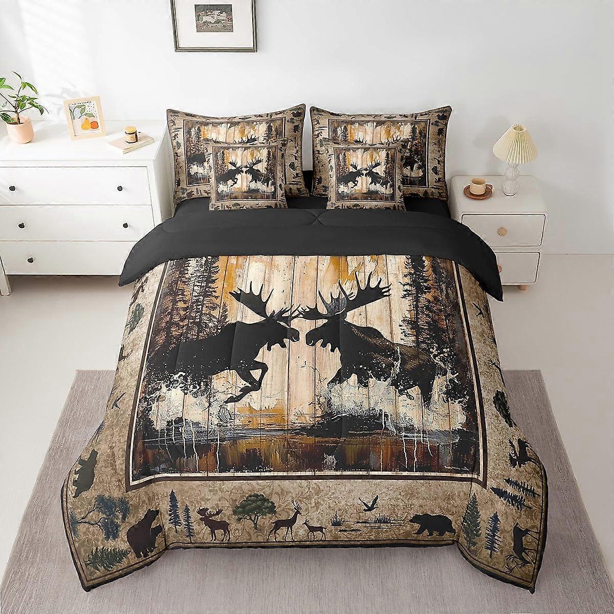 Queen Bedding Set 7 Piece Kids Queen Size Rustic Cabin Wildlife Comforter Sheets Pillowcases