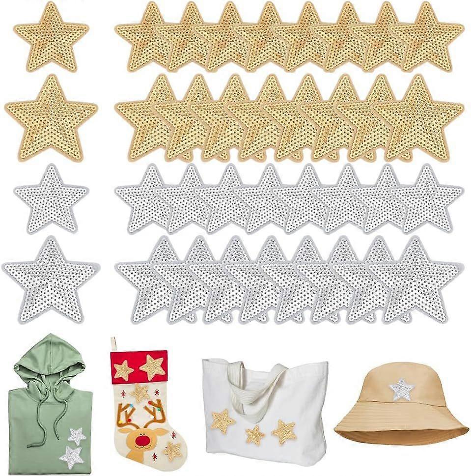 40Pcs 4 Styles Sequin Star Iron on Patches Embroidery Star Patches Shiny Stars Patches Decorative Patches for Clothes Jeans Caps Backpacks Costume DIY