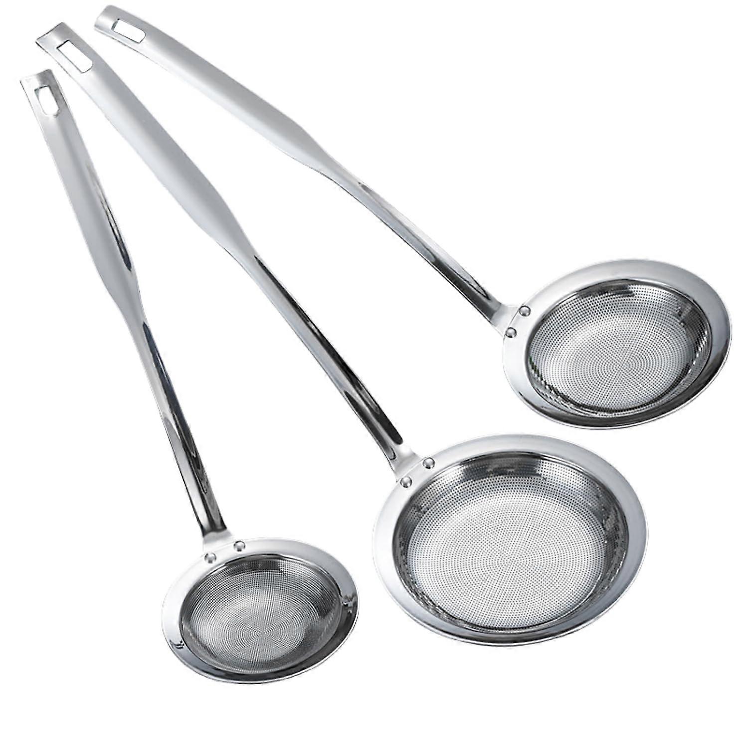 Fine Mesh Strainer Set Stainless Steel Skimmer with Ergonomic Long Handle Flat Bottom RustResistant
