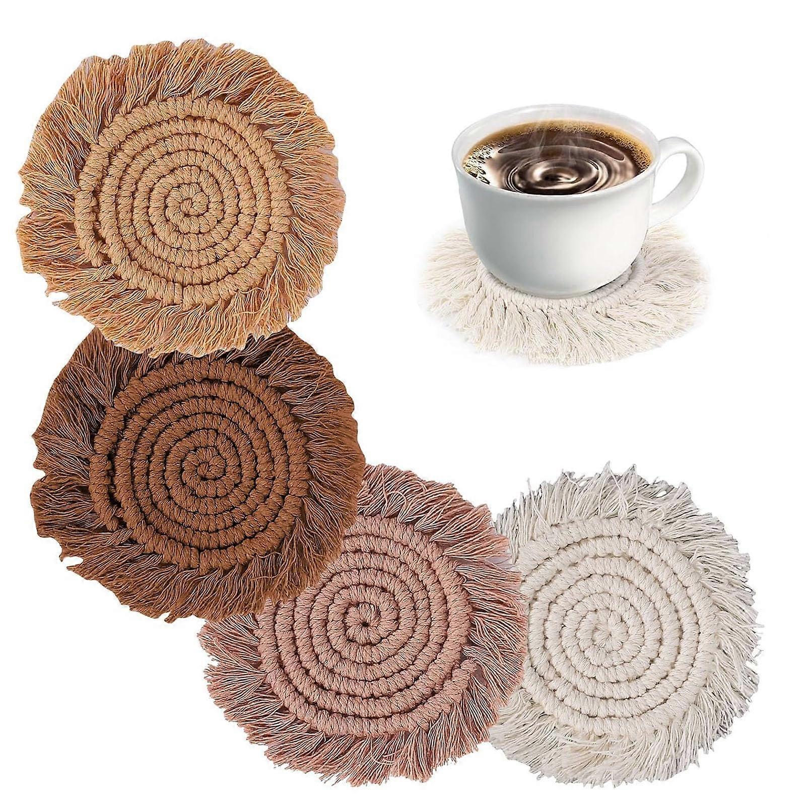 Boho Macrame Coasters Set of 4 Handmade Drink Coasters for Mugs Cups Protects Tabletops