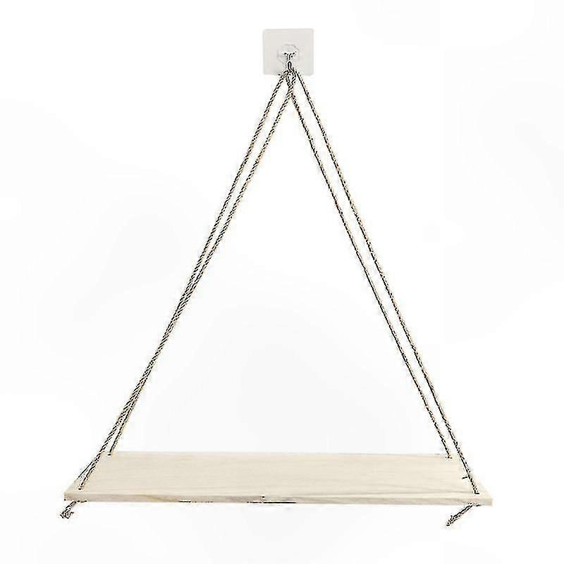 Nordic Style Wooden Wall Shelf with Rope Swing for Planters and Decorative Displays
