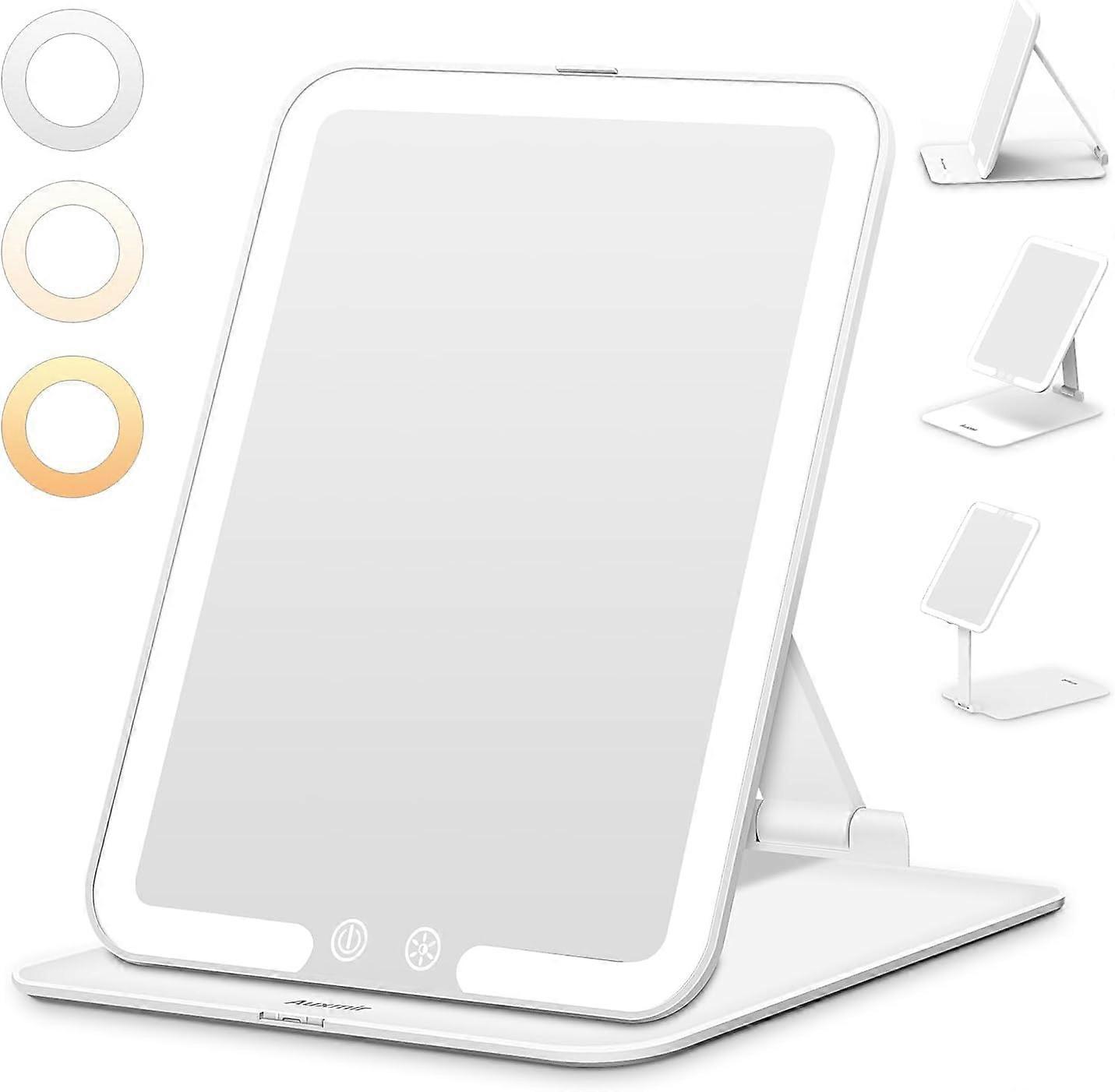 Rechargeable Makeup Mirror, Portable LED Lighted Travel Mirror, Rotating Beauty Makeup Mirror with 3 Color Light, Dimmable Brightness for Home, Travel