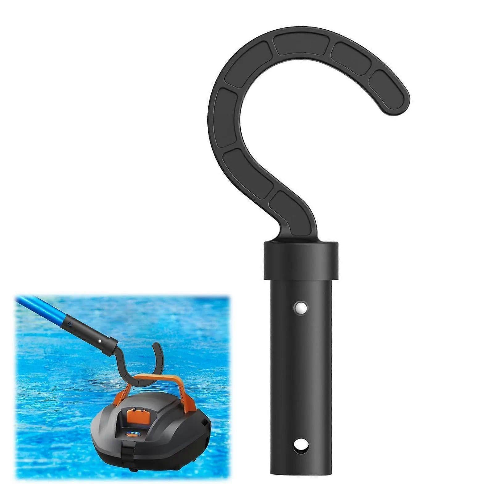 Pool Cleaner Hook for Universal Robotic Vacuum Retrieval with Telescopic Pole Attachment Black