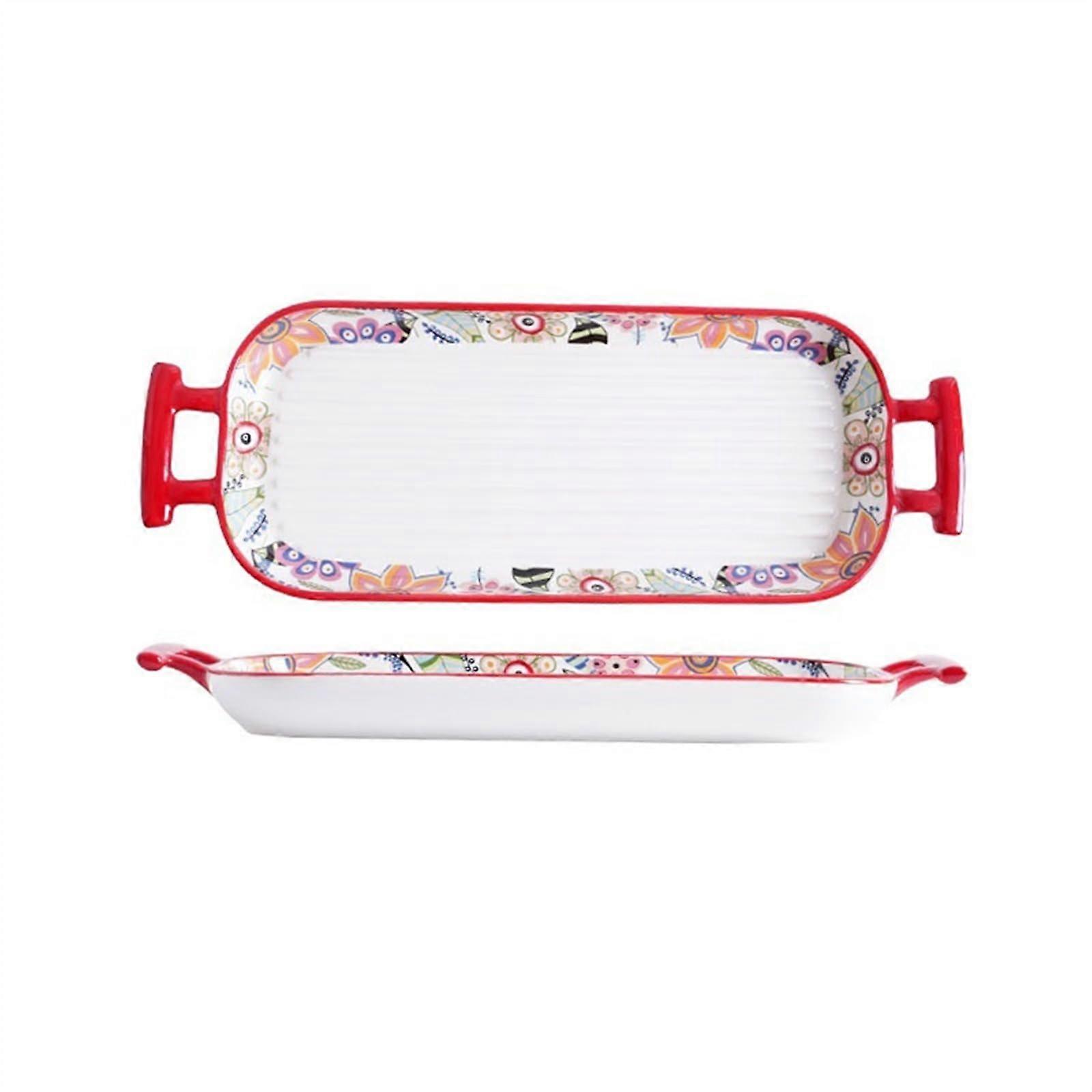 Ceramic Rectangle Baking Dish with Handles, Microwave and Oven Safe Casserole Tray 32.2cm