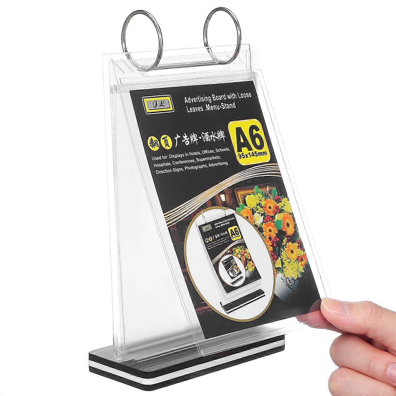 Acrylic Menu Holder with Clear MultiPage Flip Display and Stable Metal Base for Table Signs