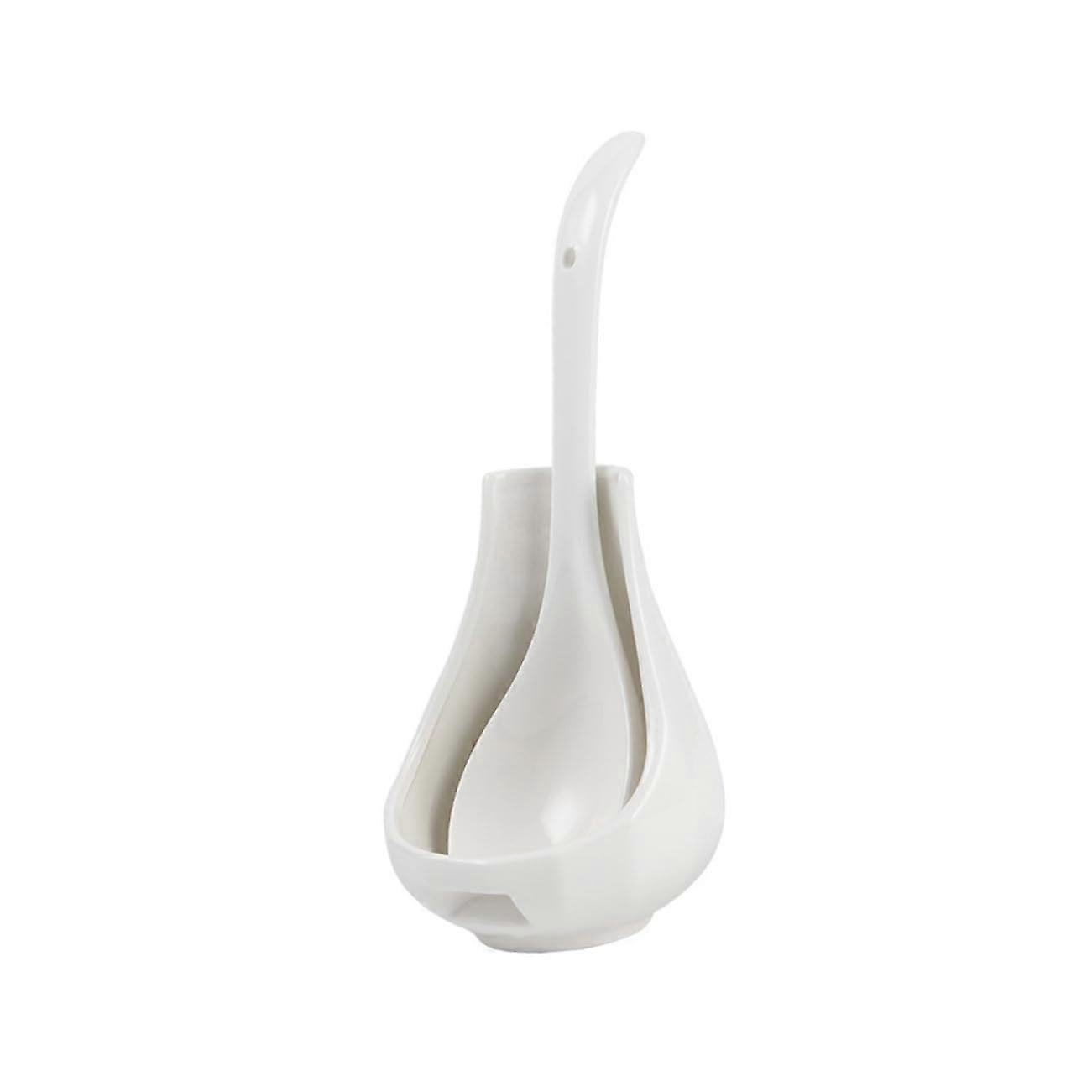 Ceramic Spoon Holder with Storage Rack, White Spoon Rest for Kitchen Counter, Easy Clean Design