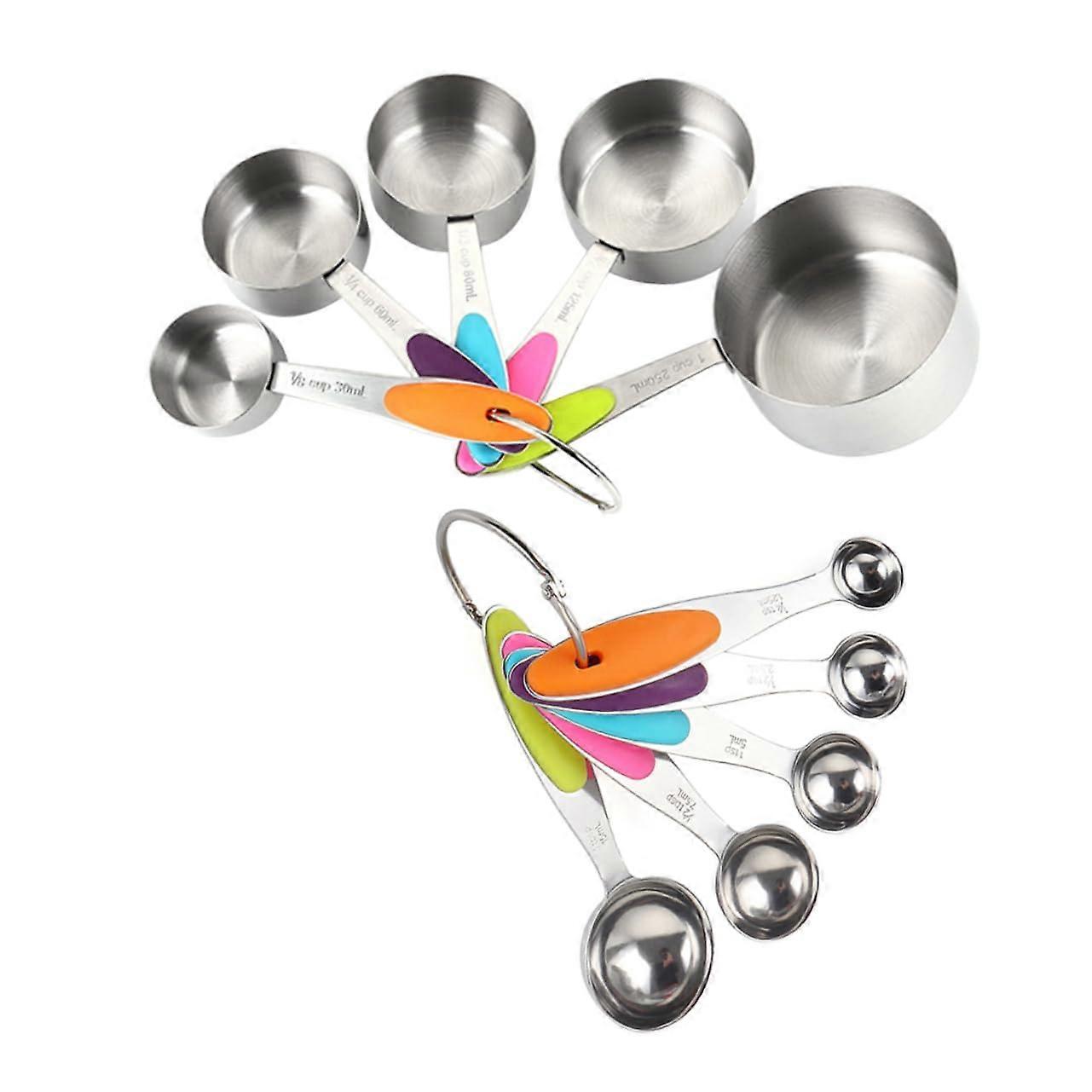 10 Pcs Measuring Cups and Spoons Set with Accurate Scales, Ergonomic Grip, Stackable for Baking