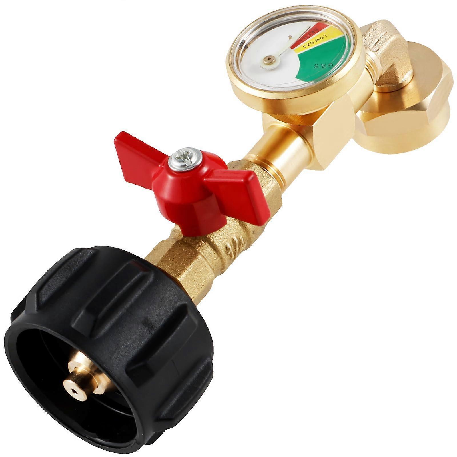 Propane Refill Adapter with Gauge, Solid Brass Tank Connector for 1 lb Bottle Camping Grill