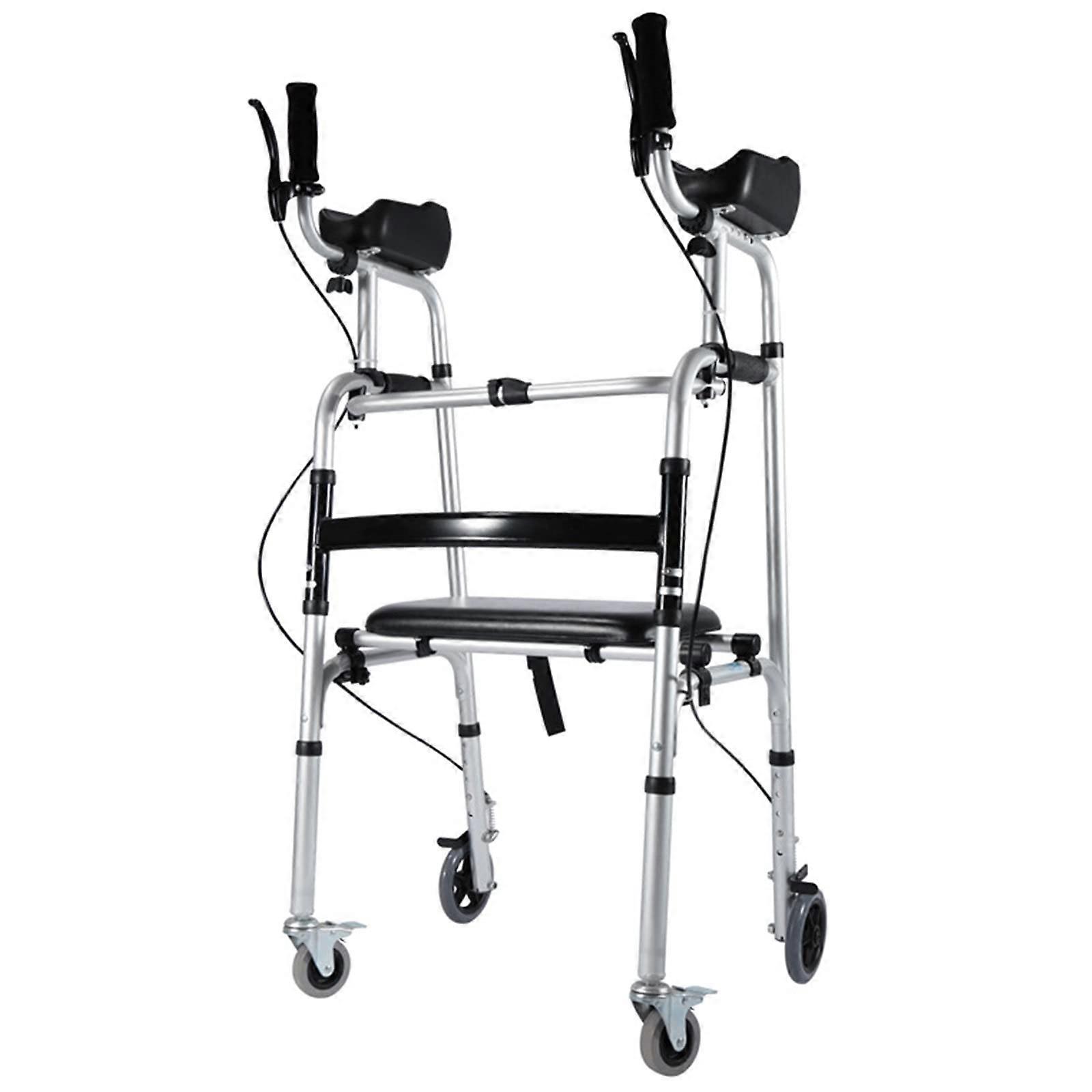 Rollator Walker with Adjustable Forearm Support, Folding Aluminum Frame, Leather Seat for Seniors
