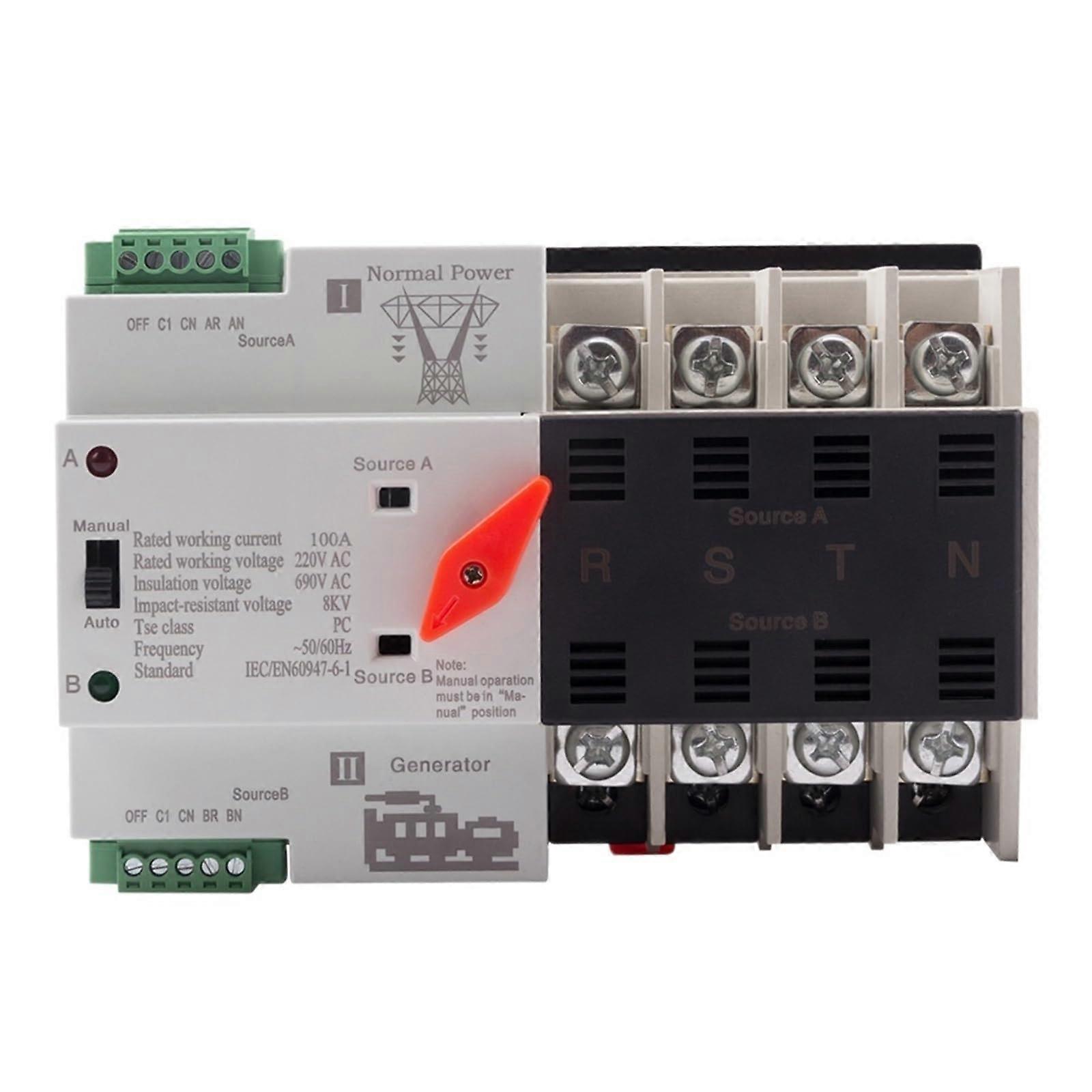 100A 2P 4P Dual Power Automatic Transfer Switch 220V for Home Generator, Reliable Load Transfer