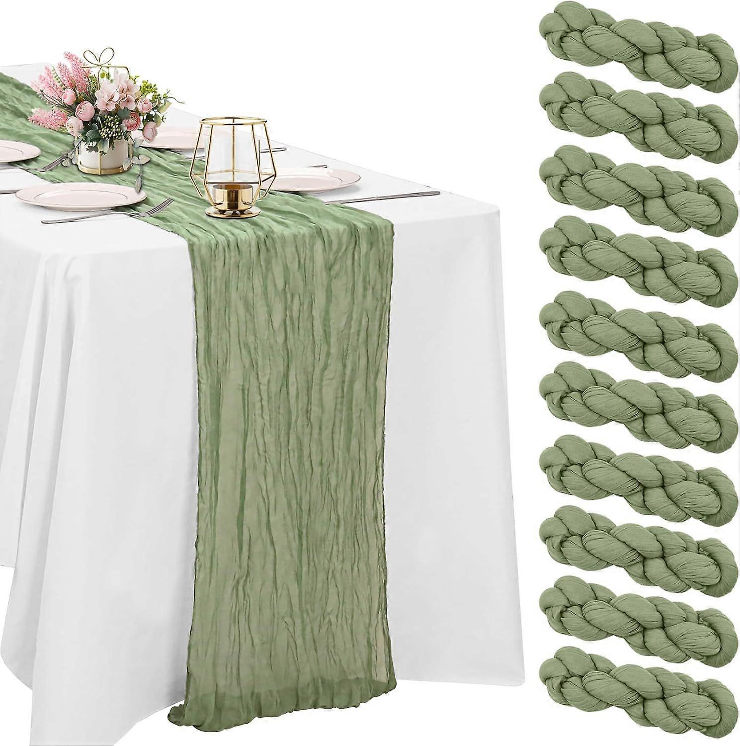 10 Pack Sage Green Cheesecloth Table Runner 10FT Boho Gauze Fabric Table Runner