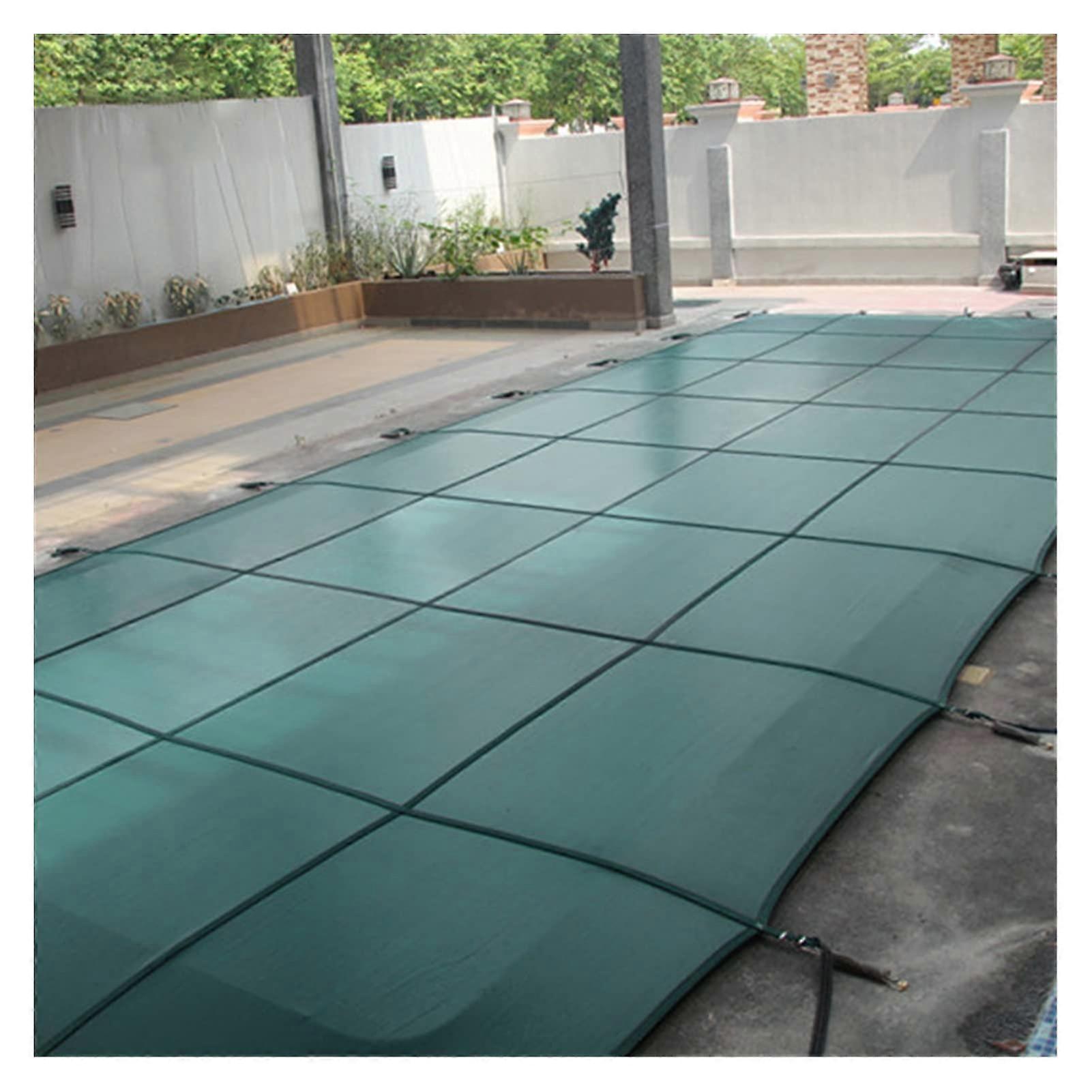 Pool Safety Cover Green Rectangle Durable Mesh for Inground Pools Winter Debris Protection with Kit