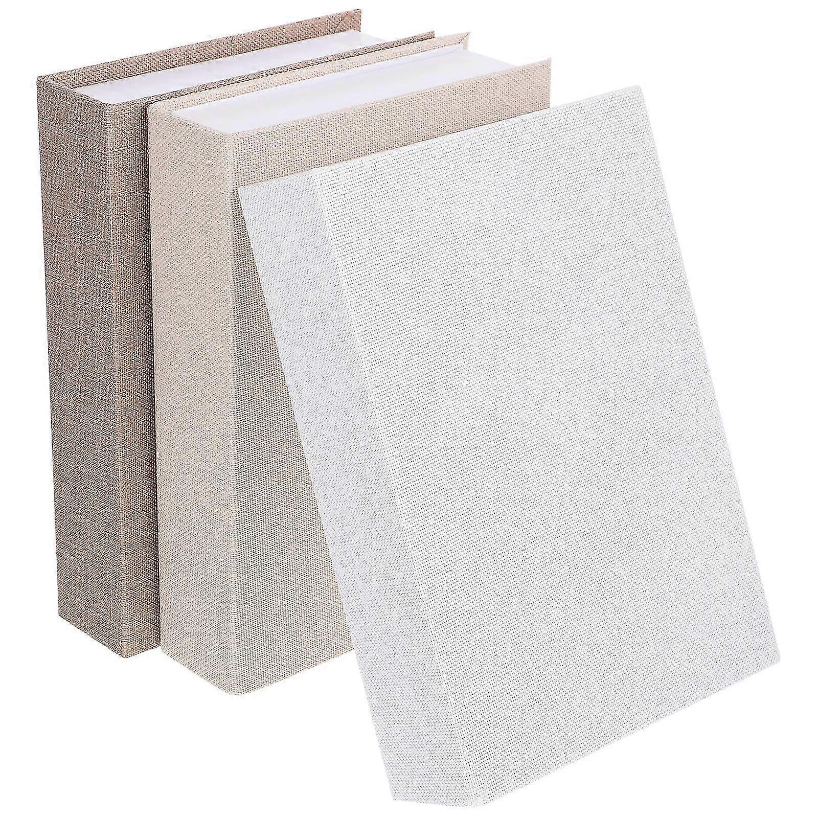 False Book Box Decorative Book Boxes Linen Material Storage Solutions Beige Decoration 3Pcs