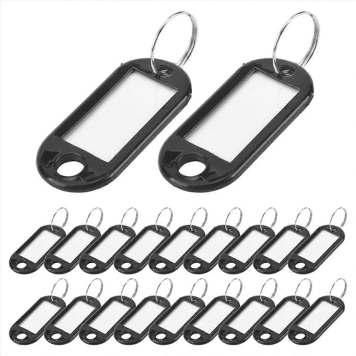 20 Pcs Key ID Label Tags Split Ring Keyring Keychain Black