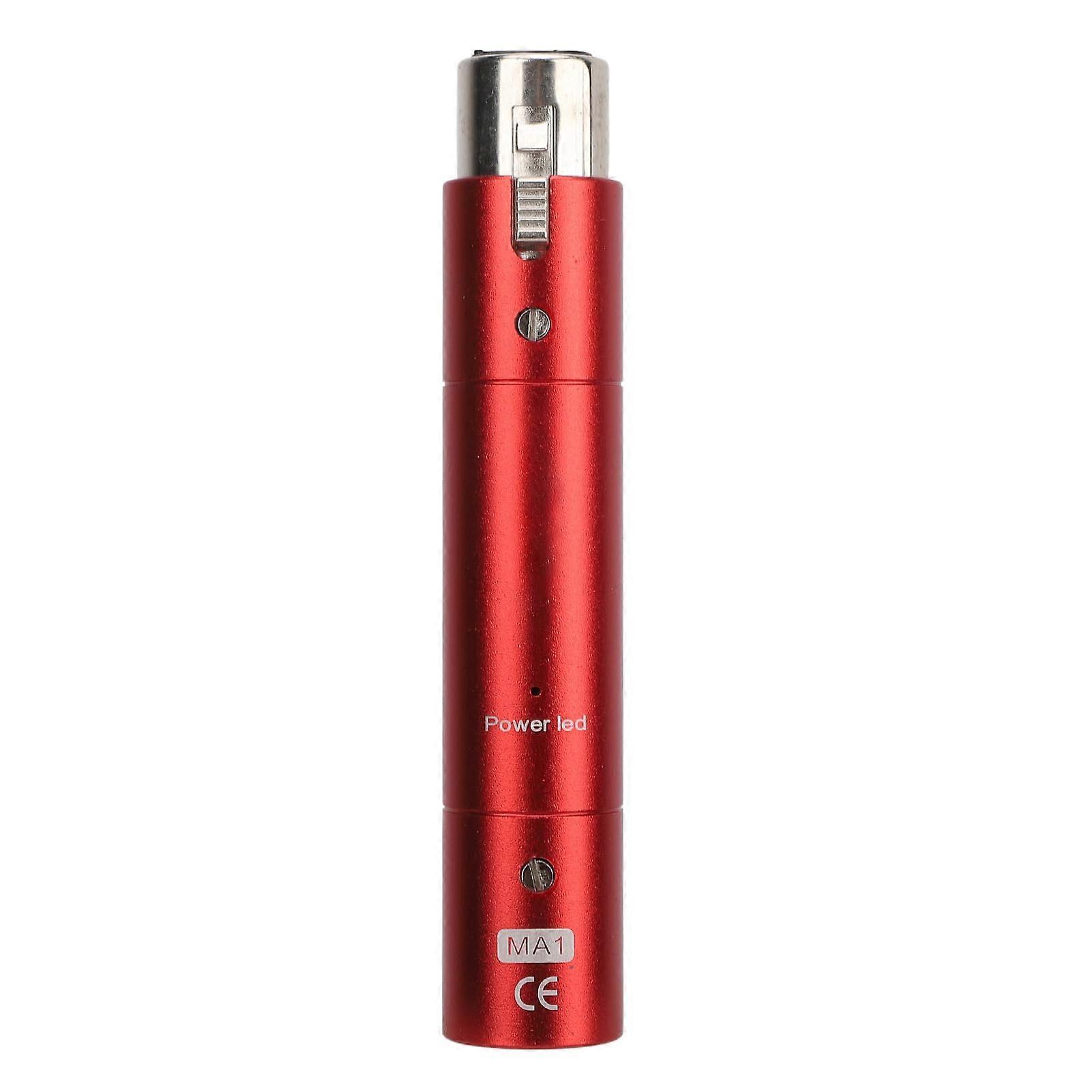 Inline Microphone Preamp 28dB Gain Mic Booster with Phantom Power for Podcasting Red