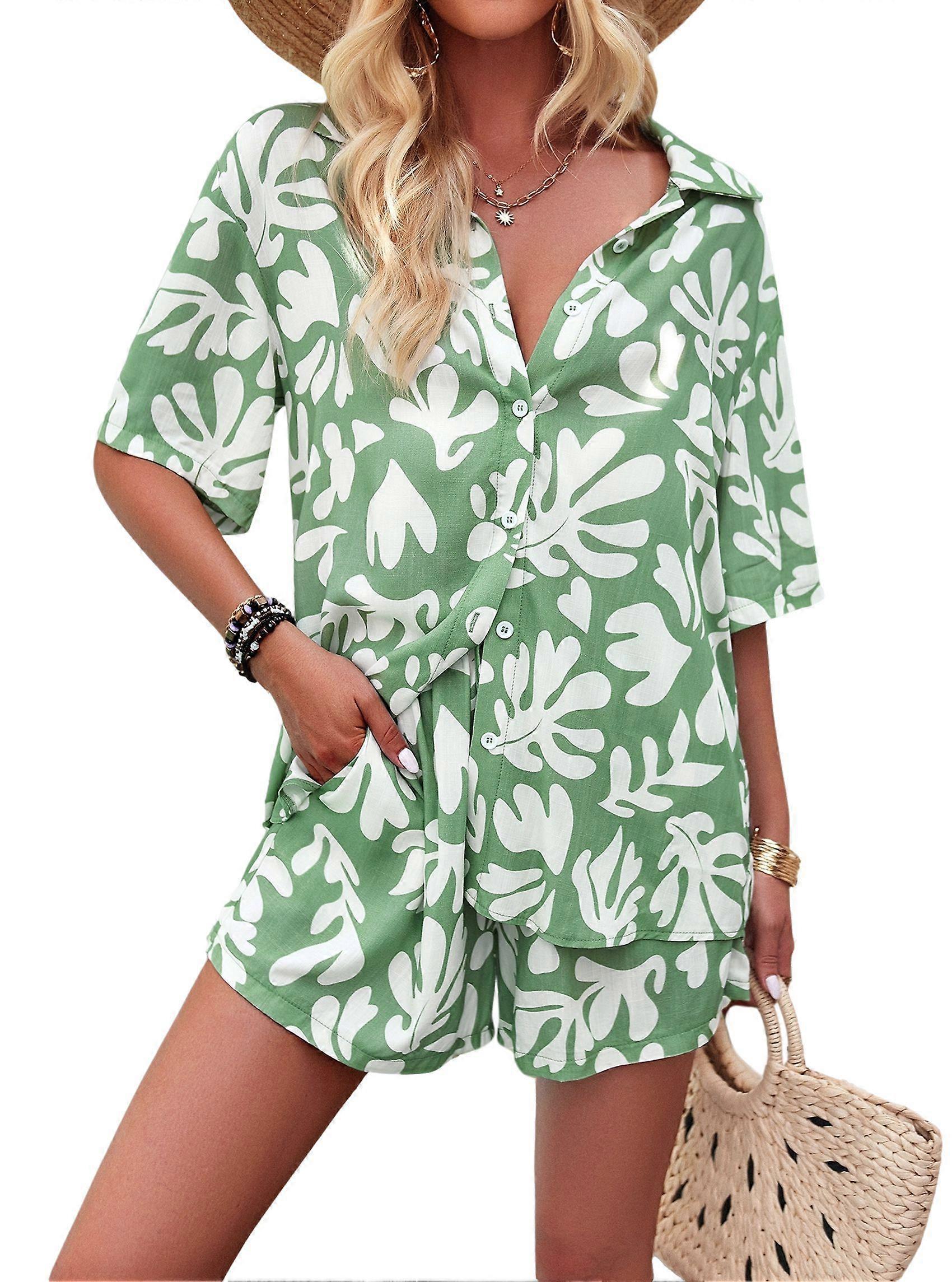 Printed Holiday Color Blocking Suit Green M