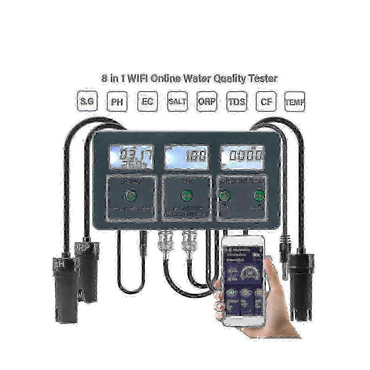 8-in-1 Rechargeable Water Quality Tester for pH EC TDS Temperature Multi-Parameter Testing