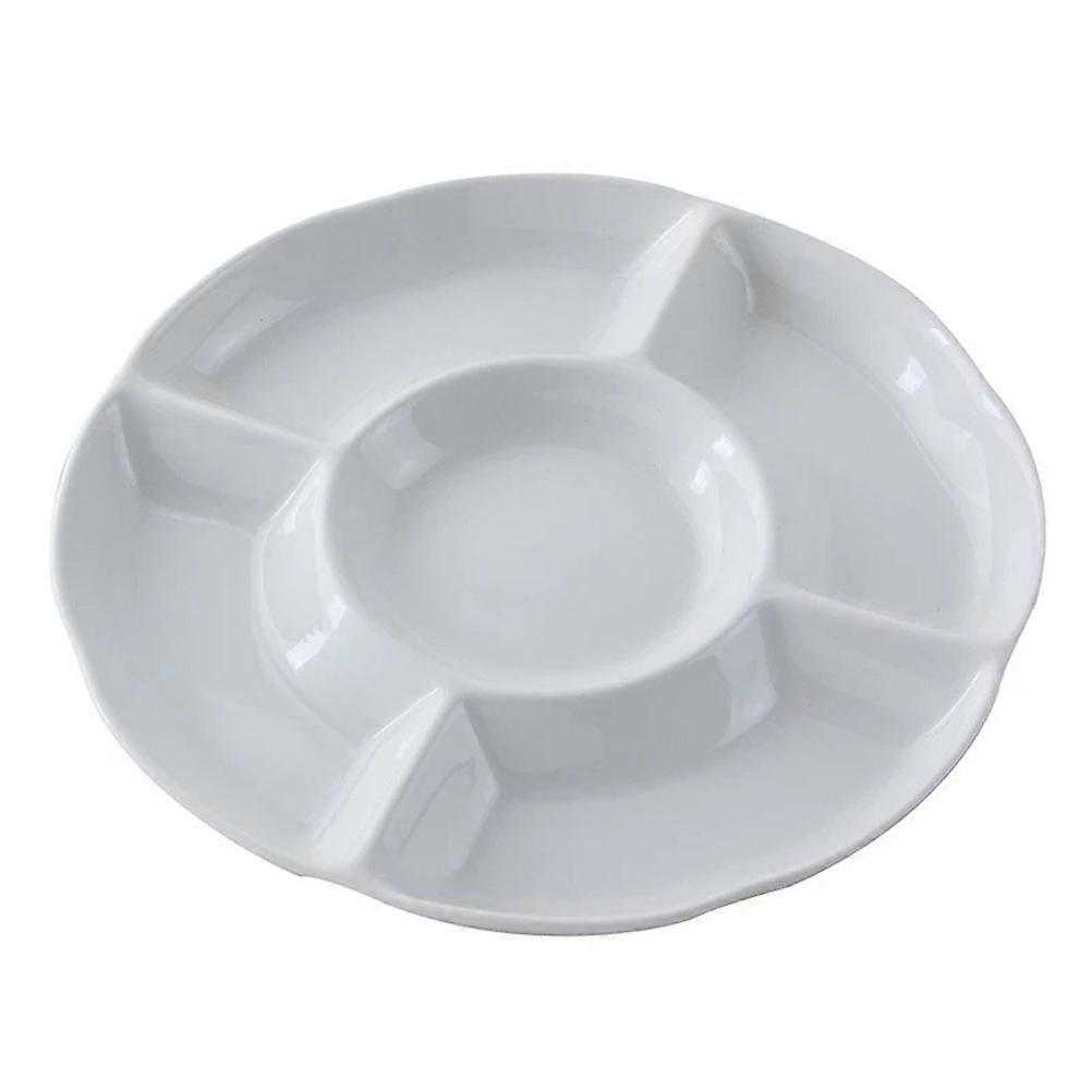 Weißes Serviertablett mit fünf Fächern für Snacks