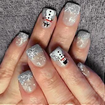 Christmas Press on Nail Square Fake Nail Glossy Winter Design False Nail Full Cover Artificial Acrylic Nail 24pcs Multicolor