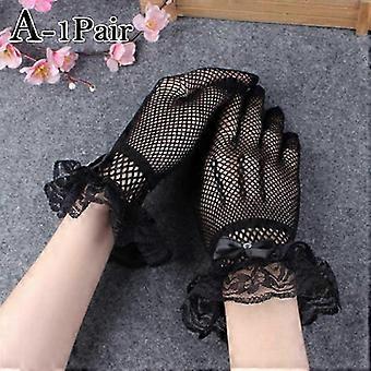 Women Black White Summer Uv-proof Driving Gloves Mesh Fishnet Gloves Lace Mittens Full Finger Girls Lace Fashion Mitten