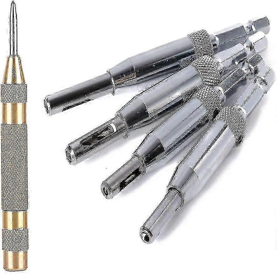 4pcs Self Centering Hinge Bit Set, Hex Shank Self Center Punch