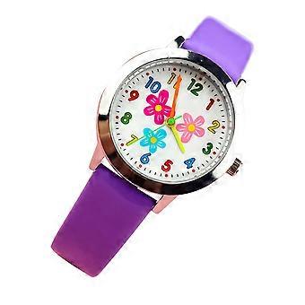 Fleur motif enfants montre Quartz créatif montre mode enfants montre cadeau d’anniversaire pour les étudiants tout-petits (violet)
